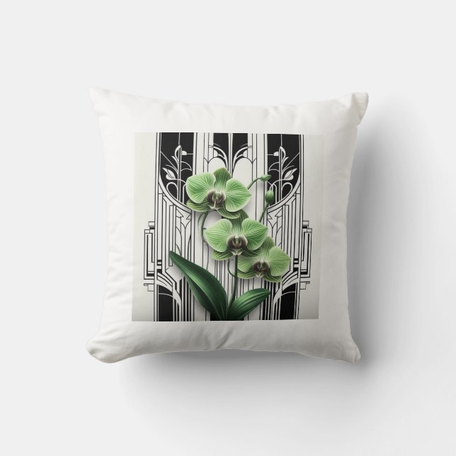 Cojín Decorativo Flores verdes Art Deco (Anverso)