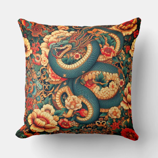 Cojín Decorativo Flores verdes de serpiente (Anverso)