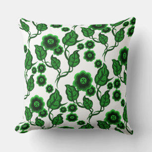 Cojín Decorativo Flores verdes, hojas verdes, arte folclórico