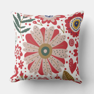 Cojín Decorativo Flores vibrantes, rojo, beige, verde