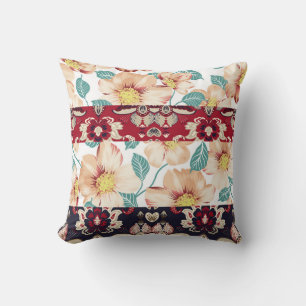 Cojín Decorativo Flores vintage naranja con un borde paisajista imp