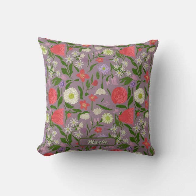 Cojín Decorativo Flores Violetas Blancas Y Rosa (Anverso)