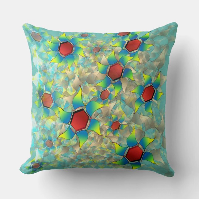 Cojín Decorativo Flores virtuales diferentes, pétalos azulados en v (Anverso)