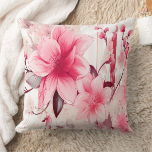 Cojín Decorativo Flores y capullos rosados de primavera sonrojados