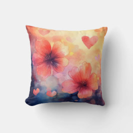 Cojín Decorativo Flores y corazones - Pilar acuático romántico