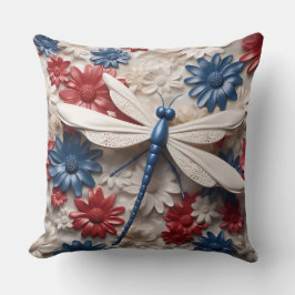 COJÍN DECORATIVO FLORES Y DRAGONFLIES DE AZUL BLANCO PATRIOTA