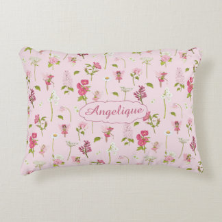 Cojín Decorativo Flores y hadas de acuarela singulares rosadas