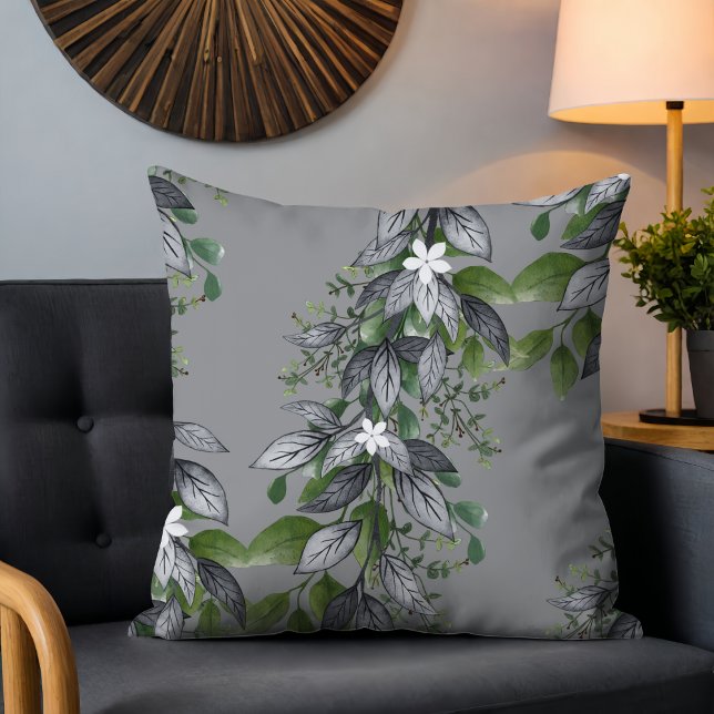 Cojín Decorativo Flores y Hojas Colgantes Caprichosas Gris (Subido por el creador)