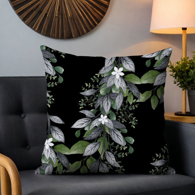 Cojín Decorativo Flores y Hojas Colgantes Caprichosas Negras (Subido por el creador)