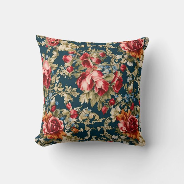 Cojín Decorativo Flores y hojas opulentas italianas (Anverso)