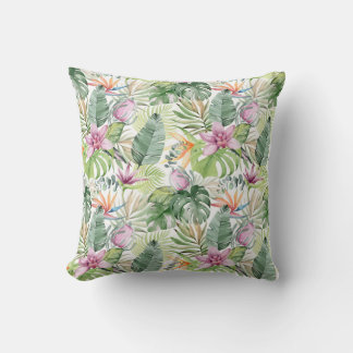 Cojín Decorativo Flores y hojas tropicales acuáticas
