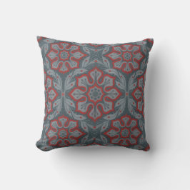Cojín Decorativo "Flores y laureles" arabescos bohemios, rojo gris