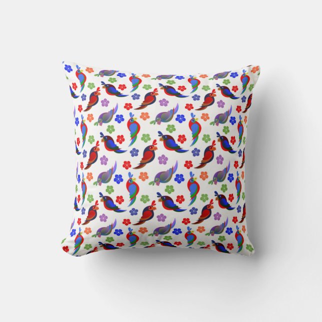 Cojín Decorativo Flores y loros (Anverso)