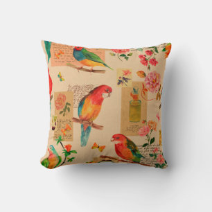 Cojín Decorativo Flores y loros de colores