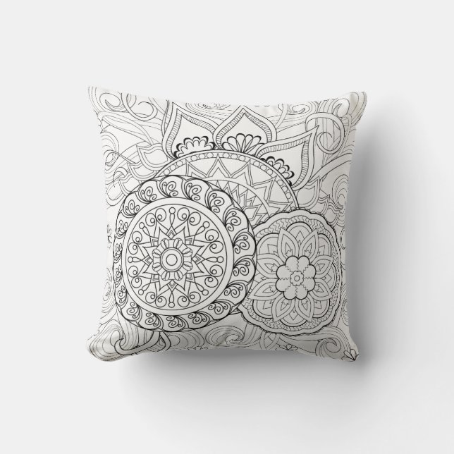 Cojín Decorativo Flores y mandalas del Doodle (Anverso)