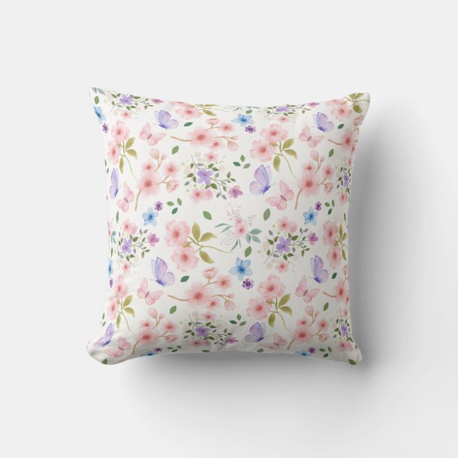 Cojín Decorativo Flores y Mariposas (Anverso)