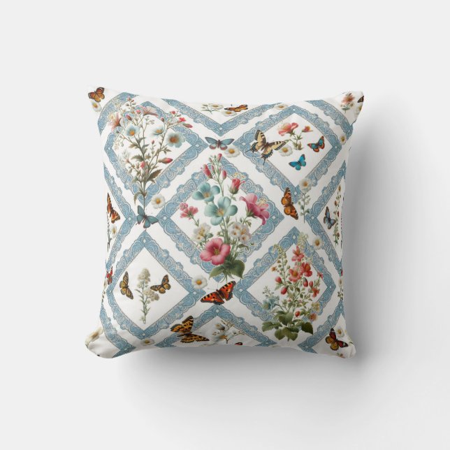 Cojín Decorativo Flores y mariposas (Anverso)
