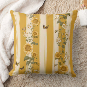 Cojín Decorativo Flores y mariposas en franjas amarillas (2)