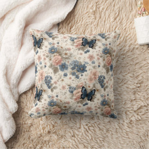 Cojín Decorativo Flores y mariposas vintage de primavera en rosa y 