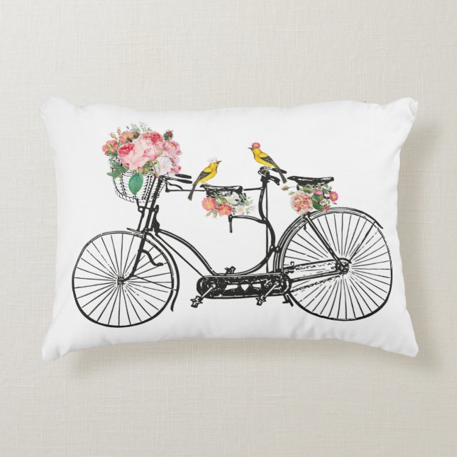 Cojín Decorativo Flores y pájaros de bicis románticas (Anverso)