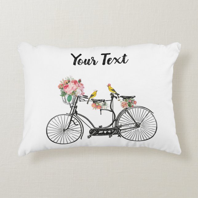 Cojín Decorativo Flores y pájaros de bicis románticas (Anverso)