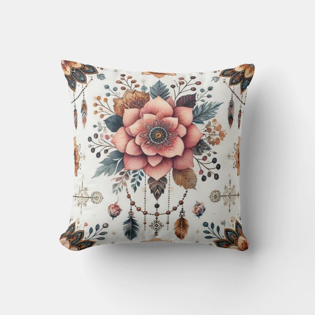 Cojín Decorativo Flores y plumas (Anverso)