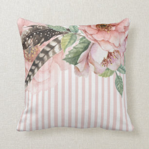 Cojín Decorativo Flores y plumas de Boho
