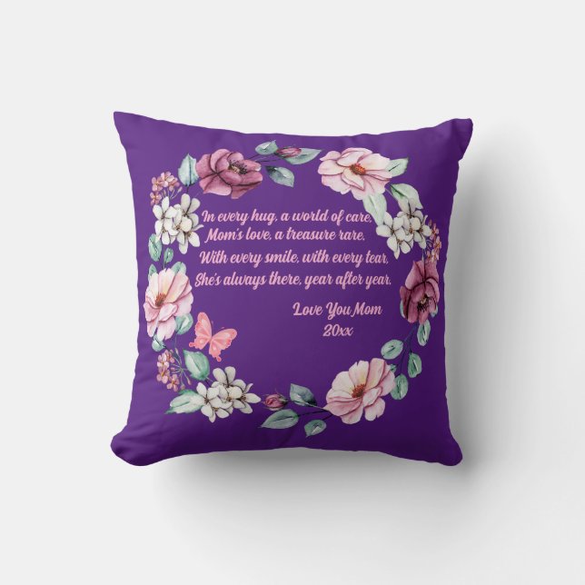 Cojín Decorativo Flores y un poema para mamá personalizado (Anverso)