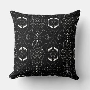 Cojín Decorativo Florituras blancas elegantes en negro