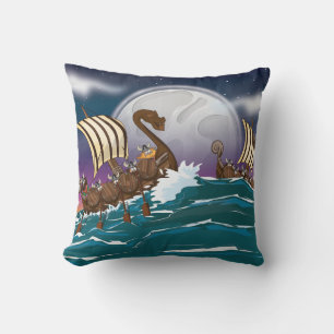 Cojín Decorativo Flota de invasión vikinga de dibujos animados