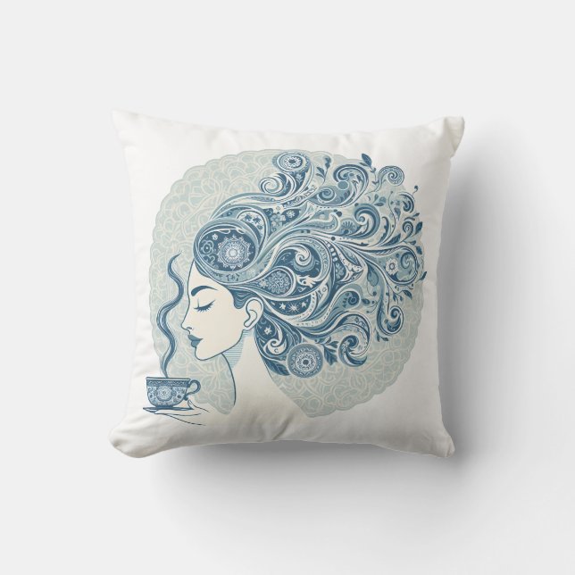 Cojín Decorativo Flow Woman Art - Blue Tile Fusion (Anverso)