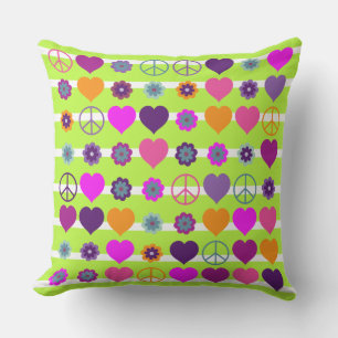 Cojín Decorativo Flower Power Hearts Peace Blooms Pattern