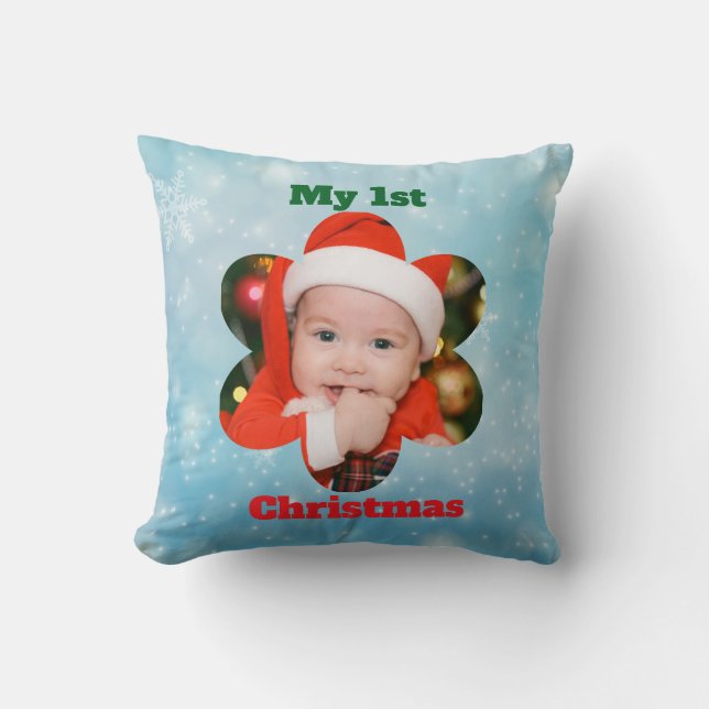 Cojín Decorativo Flower Shape My 1st Christmas Photo (Anverso)