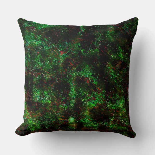 Cojín Decorativo Fluctuación de puntos oscuros en verde llamativo (Anverso)