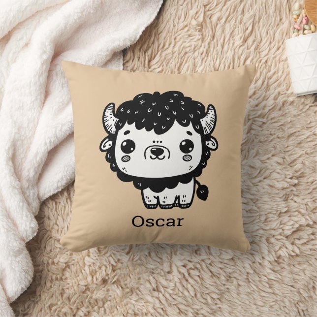 Cojín Decorativo Fluffy Bison Baby - Kawaii Farm Animal Art (Manta)