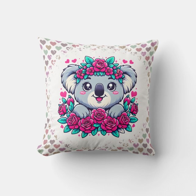Cojín Decorativo Fluffy Koala with Flower Crown (Anverso)