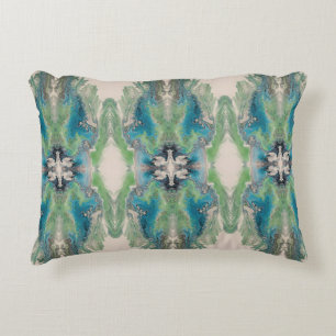 Cojín Decorativo Fluido Artístico Abstracto en Aqua y Verde