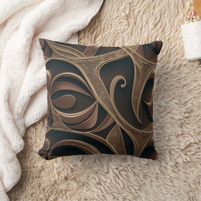 Cojín Decorativo Flujo Botánico Dorado Elegante   (Manta)