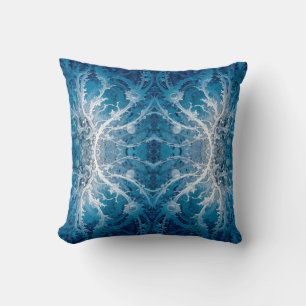 Cojín Decorativo Flujo cósmico sagrado - Simetría plateada azul