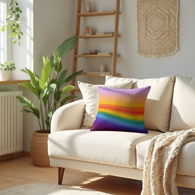 Cojín Decorativo Flujo de prisma - Gradiente de arcoiris del pasto  (Wavy Pastel Flow. Bohemian elegance for your home. Accent your sofa with soft, artistic color.)