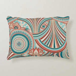 Cojín Decorativo Flujo Nouveau de Coral y Turquesa