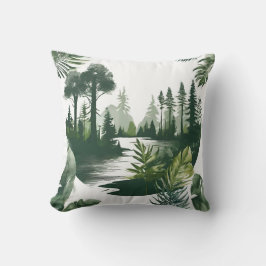 Cojín Decorativo Flusslandschaft mit grünen Bäumen Farnen Aquarell