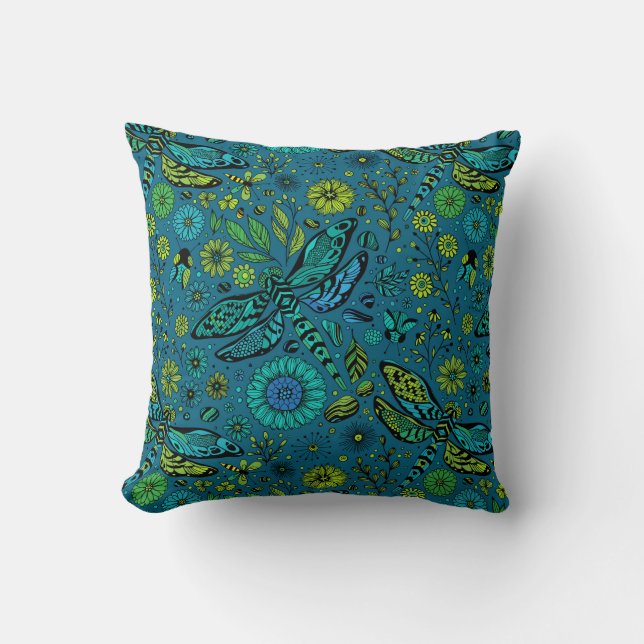 Cojín Decorativo Fly, fly dragonfly on blue (Anverso)