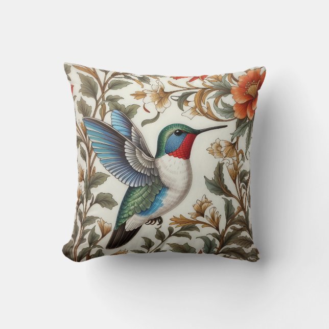 Cojín Decorativo Flying Hummingbird William Morris Inspired (Anverso)