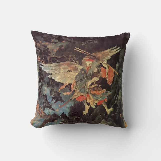 Cojín decorativo folclórico japonés tengu (Anverso)