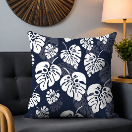 Cojín Decorativo Foliage azul y blanco tropical | Floral