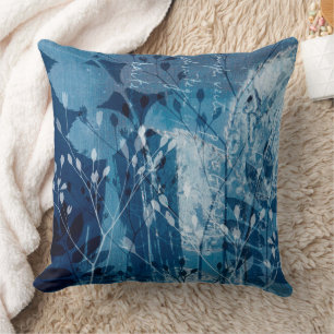 Cojín Decorativo Foliage botánico de cianotipo azul moderno