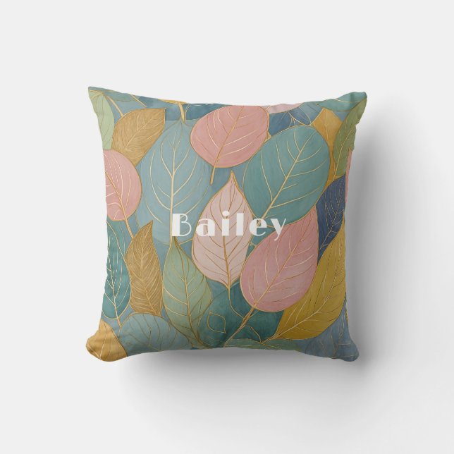 Cojín Decorativo Foliage caprichoso: Hojas Pastel (Anverso)