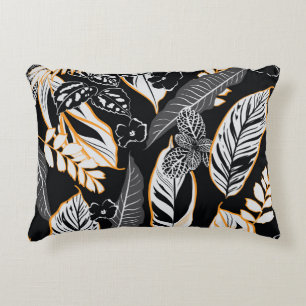 Cojín Decorativo Foliage nocturno tropical: Patrón de cosecha oscur