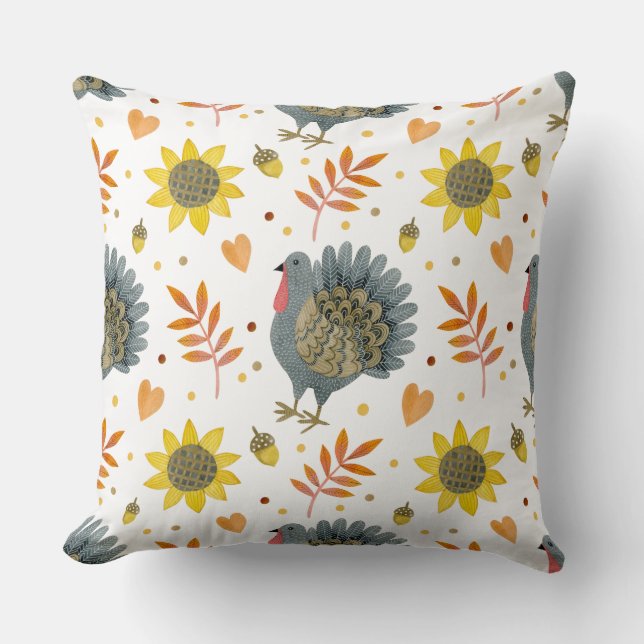 Cojín Decorativo Folk Art Turkeys (Anverso)